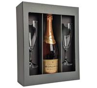 Champagne 75cl & Flutes Gift Set - Sparkling Brut Champagne Gift - Birthday, Valentines, Champagne Lovers, Wedding Present (Heidsieck Monopole Rose Top Brut Champagne 75cl)