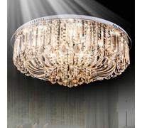 (Champagne) 80cm Genuine K9 Crystal Flush Ceiling Light Chandelier 3 Colours + Bluetooth Speakers + Remote Control