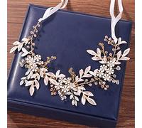 Champagne Alloy Crystal Bead Flower Bridal Headband Hair Comb Princess Bridal Ribbon Headband (Gold)