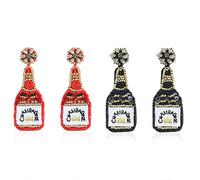 Champagne Bottle Beaded Drop Dangle Earrings Drink Beaded Statement Earrings Fun Bottle Earrings for Women Summer Beach Birthday Holiday Parties Gifts (Magenta+Black)