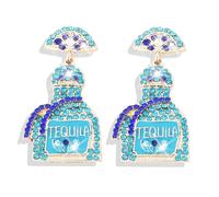 Champagne Bottle Earrings for Women Margarita Tequila Earrings Crystal Wine Glass Dangle Earrings Birthday Holiday Party Gifts Cinco De Mayo Outfit Accessories, Brass, No Gemstone
