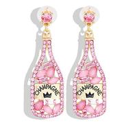 Champagne Bottle Earrings Rhinestone New Year Tequila Drop Dangle Earrings for Women Wedding Holiday Festive Party Xmas New Year Gifts, Brass, brass
