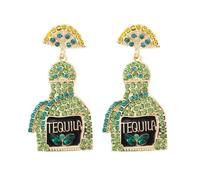 Champagne Bottle Earrings Rhinestone New Year Tequila Drop Dangle Earrings for Women Wedding Holiday Festive Party Xmas New Year Gifts, Brass, brass