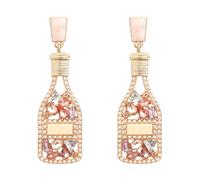 Champagne Bottle Earrings Rhinestone New Year Tequila Drop Dangle Earrings for Women Wedding Holiday Festive Party Xmas New Year Gifts, Brass, brass