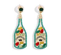 Champagne Bottle Earrings Rhinestone New Year Tequila Drop Dangle Earrings for Women Wedding Holiday Festive Party Xmas New Year Gifts, Brass, brass