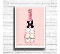 Champagne Bottle Print, Pink Fashion Wall Art Posters Designer Bag Shoes Book Makeup Poster Gallery Art Print Picture Home Decor- A3, A4 Size frame options (A4 Framed (White))