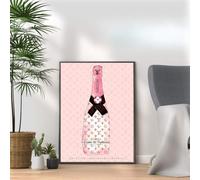 Champagne Bottle Print, Pink Fashion Wall Art Posters Designer Bag Shoes Book Makeup Poster Gallery Art Print Picture Home Decor- A3, A4 Size frame options (A3 Print Only)