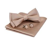 Champagne Bow Tie and Pocket Square Cufflink Sets Mnes Wedding Double Fold Pre-tied Bow Ties (UK0577-10)