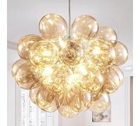 Champagne Bubble Ball Chandelier, Dia 20 inch Blown Glass Chandelier Indoor Glass Pendant Light Fixture for Bedroom Study Bathroom Foyer Entryway Lamp