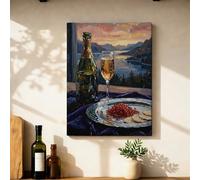 Champagne Canvas Kitchen Wall Art, Impressionism Elegant Caviar Plate Celebration Gold Wall Hanging Prints Pictures Art Dining Room Breakfast Nook Restaurant Decor 12x16 Inch