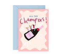 Champagne Celebration Card - “All The Champers!” - Birthday Card for Prosecco Lovers, Party People, Friends, Women, Men, Colleagues, Coworkers, BFF, Besties, Sister - Comes with Fun Stickers