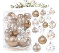Champagne Christmas Tree Baubles - 24pcs Shatterproof Plastic Balls 50/60/80mm for Home Party Decor