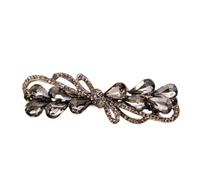 Champagne Crystal Bowknot Spring Hairpin Boutique Zircon Half Tie Hairpin Elegant Mother Fashion(Silver)