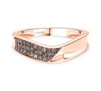 Champagne Diamond Band Ring for Women in 18K Rose Gold Vermeil over 925 Sterling Silver - Modern Wave Design - Stackable Pave Set Ring - Size L