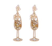 Champagne Earrings for Women Champagne Wine Glass Dangle Earrings Handmade Rhinestones Crystal Pearl Beaded Drop Earrings Bride Earrings Jewelry Gift for Women Girls