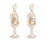 Champagne Earrings for Women Champagne Wine Glass Dangle Earrings New Year Earrings Rhinestones Pearl Beaded Drop Earrings Jewelry Gift for women, other, No Gemstone