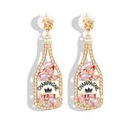 Champagne Earrings for Women Tequila Gifts for New Years Crystal Wine Glass Dangle Earrings Martini Tequila Margarita Earrings for Party Happy New Year's Eve Jewelry, Adjustable, Metal, No Gemstone