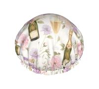 Champagne & Floral Shower Cap Waterproof Reusable Double Elastic Daily Bath L