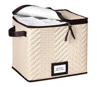 Champagne Flute Storage Box - Organizer Chest Holds 12 Stemware Glasses - Durable Microfiber Container Bin with Dividers and Carry Handles - Protects Flutes, Crystal Glass, Wine Glasses and Fine China