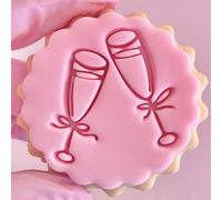 Champagne Flutes Glasses Bows Fondant Stamp Embosser Biscuits Cookies Cupcakes fits m&s Wedding Engagement Congratulations Birthday Reusable Marks and Spencers Free Matching Cutter Champ Flutes
