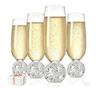 Champagne Flutes set of 4, 200ml Lead-Free Crystal Prosecco Glasses with Stable Crackle Ball Base, Elegant Wine Drinking Glassware for Wedding, Party, Gift, Anniversary Champagne, Cocktail, Juice