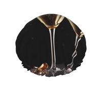 Champagne Glass Shower Cap Double Layers Waterproof Bath Shower Hat Reusable Elastic Hair Cap for Women Ladies Men
