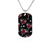 Champagne Glasses Hearts Pattern Memorial Necklaces Titanium Steel Pendant Necklace Fashion Jewelry Gift for Birthday & More