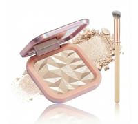 Champagne Glow Highlighter Powder with Brush - Silky Smooth Face Highlighter Makeup, Buildable Longwear Shimmer Powder for Radiant Luminous Glow, Compact Multi-Use Highlight for Cheeks & Eyes