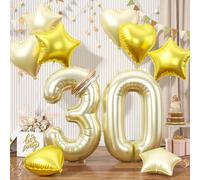Champagne Gold 30 Balloons, 40inch Light Gold Number 30 Balloons Set, Gold Foil Star Heart Balloon With Long Balloon For 30th Birthday Party Graduation Anniversary 3rd Baby Shower Anniversary Decor