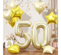 Champagne Gold 50th Balloons, 50 Light Gold Balloons, Number 50 Balloon Set, Gold Foil Star Heart Long Balloon For 50th 5 50 Years Old Birthday Party Graduation Anniversary 5th Baby Shower