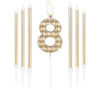 Champagne Gold 8th Birthday Decorations - Number 8 Candles, Cake Toppers for Girls & Boys Birthday Party Decor