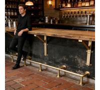 Champagne Gold Bar Foot Rail Kit, Wall & Floor Mounted Round Kitchen Island Foot Railing, Hotel Counter Footrest Hardware for Coffee Shop(111cm(43 3/4"))