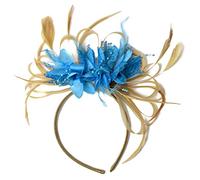 Champagne Gold Beige Camel and Aqua Sky Blue Fascinator on Headband Alice Band UK Wedding Ascot Races Derby