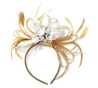 Champagne Gold Beige Camel and White Fascinator on Headband Alice Band UK Wedding Ascot Races Derby