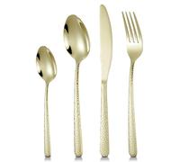 Champagne Gold Cutlery Set, SEVERN LIVING, 24 Piece Polished Black Stainless Steel Flatware Set, Silverware Tableware Set with Spoon Knife and Fork Set, Service for 6 People, Easy Clean