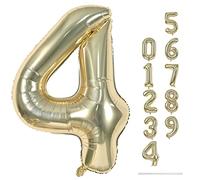 Champagne Gold Foil Balloon Number 4, 40'' Giant Self Inflating Number Balloons Set 0-9, Large Light Gold Number 4 Helium Balloon for Girls Boys 4th Birthday Anniversary Party Decorations Supplies