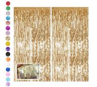 Champagne Gold Foil Fringe Tinsel Backdrop Glitter,2pcs 3.2ft x 6.5ft Foil Curtain Decoration,Laser Foil Fringe Metallic Tinsel Door Hanging Foil Flow Silk Streamers for Birthday Wedding Holiday Party