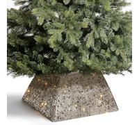 Champagne Gold Glitter Christmas Tree Skirt & 35 LED Lights | Battery-Powered | 50x30x30cm | Sparkling Festive Tree Base for a Cosy Holiday Look Xmas Decor (Glitter Tree Skirts with Stars)