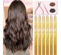 Champagne Gold Hair Tinsel Kit 48 Inches 1200 Strands with Tools and Instruction Easy to Install Fairy Glitter Tinsel Hair Extensions for Women and Girls，Shinny Sparkling Braiding Hair Accessories for