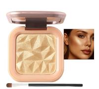 Champagne Gold Highlighter Palette With Brush For Face - Smooth Shimmer Powder For Contouring, Highlighting Cheekbones, Natural Glow For All Skin Tones And Makeup Looks, Buildable Luminous Finish