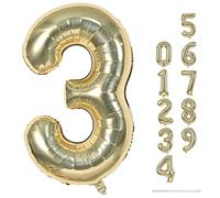 Champagne Gold Number 3 Balloons, 40 Inch Giant Light Gold Helium Foil Number 0-9 for Girls, Self Inflating 3rd Birthday Balloon for Boys Women Men Anniversary Baby Shower Party Decorations Supplies