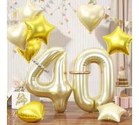 Champagne Gold Number 40 Balloons, 40 Light Gold Balloons, Number 40 Balloons Set, Gold Foil Star Heart Balloons With Long Balloons For 40th Birthday Party Anniversary 1st 4th Baby Shower Decorations