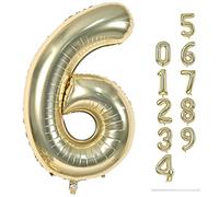 Champagne Gold Number 6 Balloon, 40In Large Foil Number Balloons Set 0-9 for Women, Self Inflating Light Gold Digital 6 Helium Balloon for Girls Boys 6th Birthday Anniversary Party Decoration Supplies