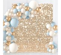 Champagne Gold Shimmer Wall Backdrop, 30cm*30cm*24 Pcs Sequin Wall Panel Backdrop Decoration for Wedding, Anniversary, Birthday Party Decoration (6FTx4FT)