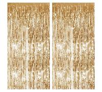 Champagne Gold Tinsel Curtain - Foil Fringe Decorations (2 Pieces, 3.2ft x 6.5ft) for Birthday, Wedding, and Holiday Parties