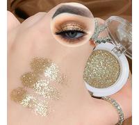 Champagne Golden Glitter Powder Single Eye Shadows Make up, Metallic Glitter Pressed Powder Eyeshadow, Highly Pigmented Long Wearing Waterproof Gold Eyeshadow for Christmas Music Festivals Party
