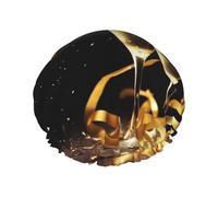 Champagne Golden Streamers Shower Cap Double Layers Waterproof Bath Shower Hat Reusable Elastic Hair Cap for Women Ladies Men