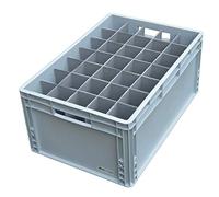 Champagne Prosecco Flute Glassware Storage Crate with Internal Dividers, 35 Cells | Glass or item max width 65mm, max height 250mm | Lid Included