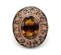 Champagne Quartz Oval Faceted Yellow Gemstone Ring 925 Sterling Silver Black Rhodium Rose Gold Plated Bezel Set Statement Cocktail Jewelry for Women P1/2,57(18.1)