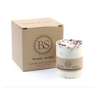 Champagne & Roses Scented Candle Decorated with Natural Dried Rose Petals, Medium Round Soy Wax Candle